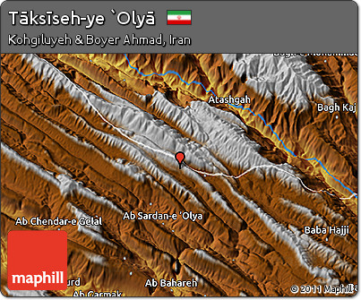 Physical 3D Map of Tāksīseh-ye `Olyā