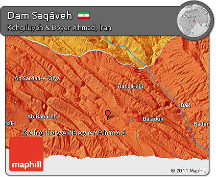 Political 3D Map of Dam Saqāveh