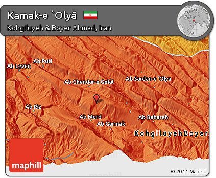 Political 3D Map of Kamak-e `Olyā