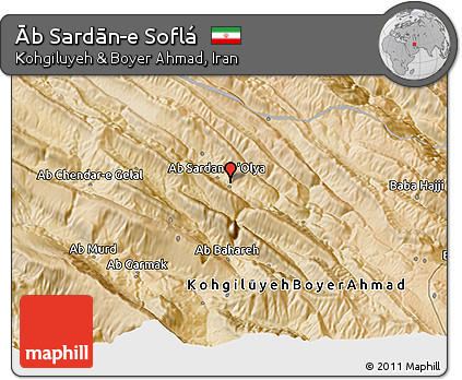 Satellite 3D Map of Āb Sardān-e Soflá