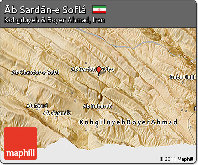 Satellite 3D Map of Āb Sardān-e Soflá