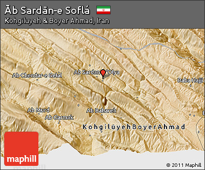 Satellite 3D Map of Āb Sardān-e Soflá