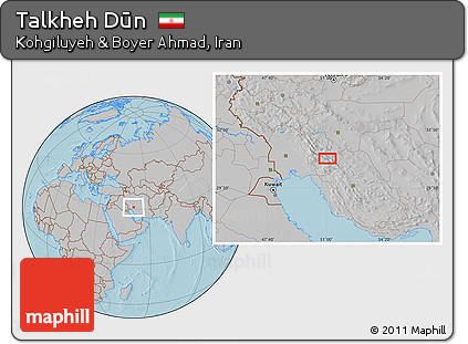 Gray Location Map of Talkheh Dūn, hill shading