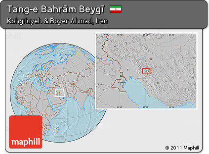 Gray Location Map of Tang-e Bahrām Beygī, hill shading