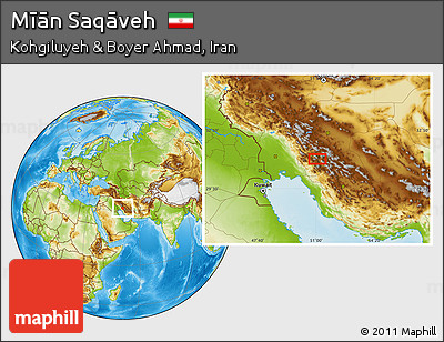 Physical Location Map of Mīān Saqāveh