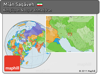 Political Location Map of Mīān Saqāveh