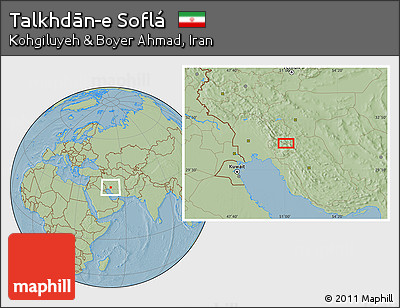 Savanna Style Location Map of Talkhdān-e Soflá, hill shading