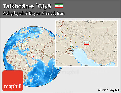 Shaded Relief Location Map of Talkhdān-e `Olyā