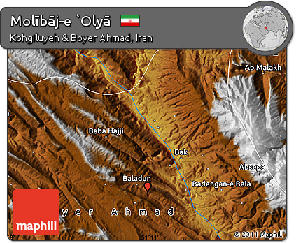 Physical Map of Molībāj-e `Olyā