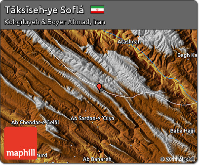 Physical Map of Tāksīseh-ye Soflá