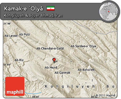 Shaded Relief Map of Kamak-e `Olyā