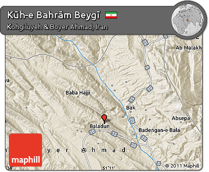 Shaded Relief Map of Kūh-e Bahrām Beygī