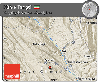 Shaded Relief Map of Kūh-e Tangtī