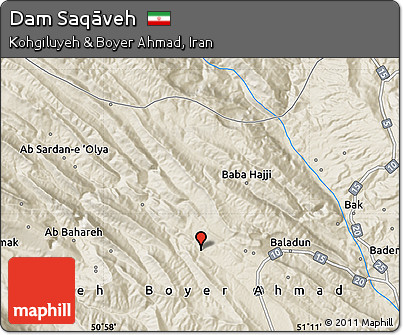 Shaded Relief Map of Dam Saqāveh