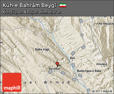 Shaded Relief Map of Kūh-e Bahrām Beygī