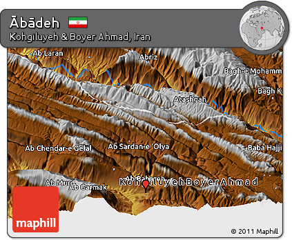 Physical Panoramic Map of Ābādeh