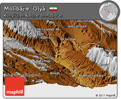 Physical Panoramic Map of Molībāj-e `Olyā