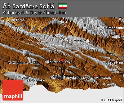 Physical Panoramic Map of Āb Sardān-e Soflá