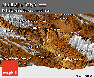 Physical Panoramic Map of Molībāj-e `Olyā