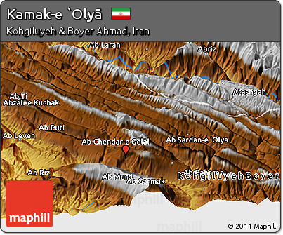 Physical Panoramic Map of Kamak-e `Olyā