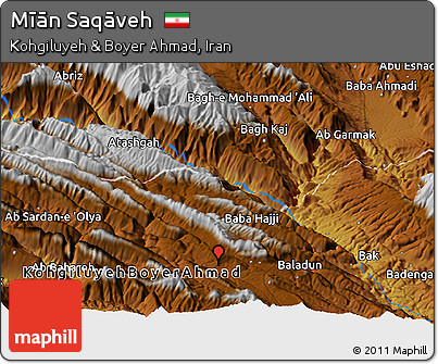 Physical Panoramic Map of Mīān Saqāveh