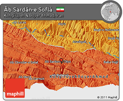 Political Panoramic Map of Āb Sardān-e Soflá