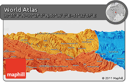 Political Panoramic Map of the Area around 31° 11' 6" N, 51° 4' 30" E