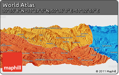 Political Panoramic Map of the Area around 31° 11' 6" N, 51° 4' 30" E