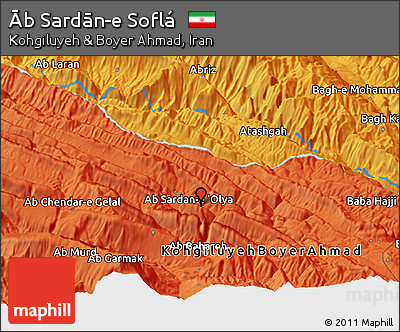 Political Panoramic Map of Āb Sardān-e Soflá