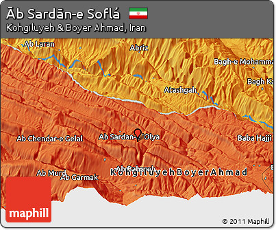 Political Panoramic Map of Āb Sardān-e Soflá