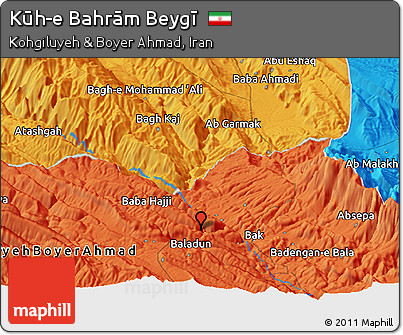 Political Panoramic Map of Kūh-e Bahrām Beygī