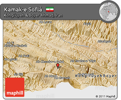 Satellite Panoramic Map of Kamak-e Soflá
