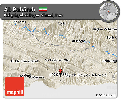 Shaded Relief Panoramic Map of Āb Bahāreh