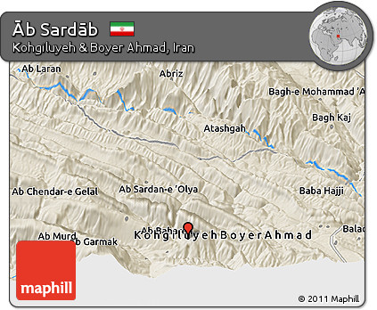 Shaded Relief Panoramic Map of Āb Sardāb