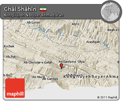 Shaded Relief Panoramic Map of Chāl Shāhīn