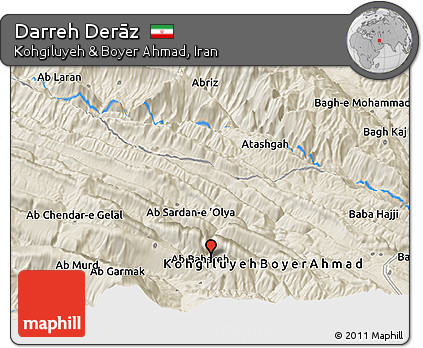 Shaded Relief Panoramic Map of Darreh Derāz