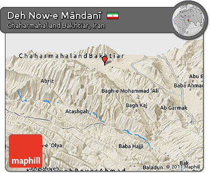 Shaded Relief Panoramic Map of Deh Now-e Māndanī