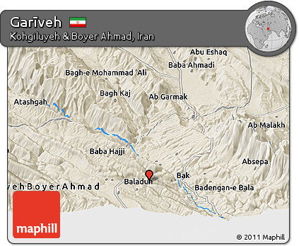 Shaded Relief Panoramic Map of Garīveh