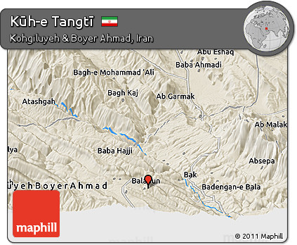 Shaded Relief Panoramic Map of Kūh-e Tangtī