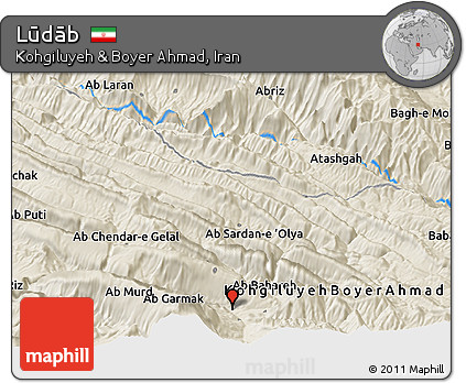Shaded Relief Panoramic Map of Lūdāb
