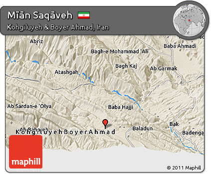 Shaded Relief Panoramic Map of Mīān Saqāveh
