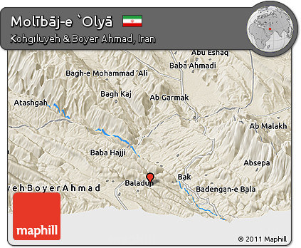 Shaded Relief Panoramic Map of Molībāj-e `Olyā