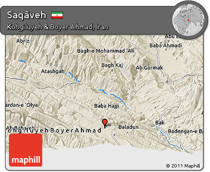 Shaded Relief Panoramic Map of Saqāveh