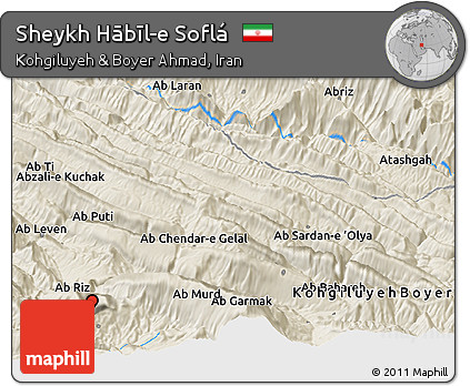 Shaded Relief Panoramic Map of Sheykh Hābīl-e Soflá