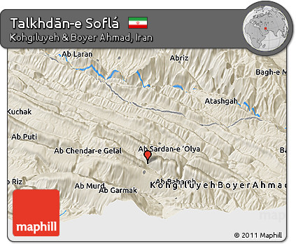 Shaded Relief Panoramic Map of Talkhdān-e Soflá