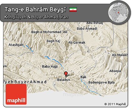 Shaded Relief Panoramic Map of Tang-e Bahrām Beygī