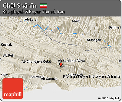 Shaded Relief Panoramic Map of Chāl Shāhīn