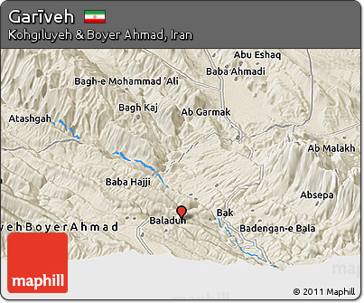 Shaded Relief Panoramic Map of Garīveh