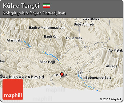 Shaded Relief Panoramic Map of Kūh-e Tangtī