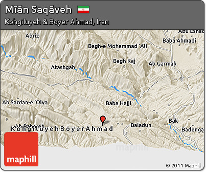 Shaded Relief Panoramic Map of Mīān Saqāveh